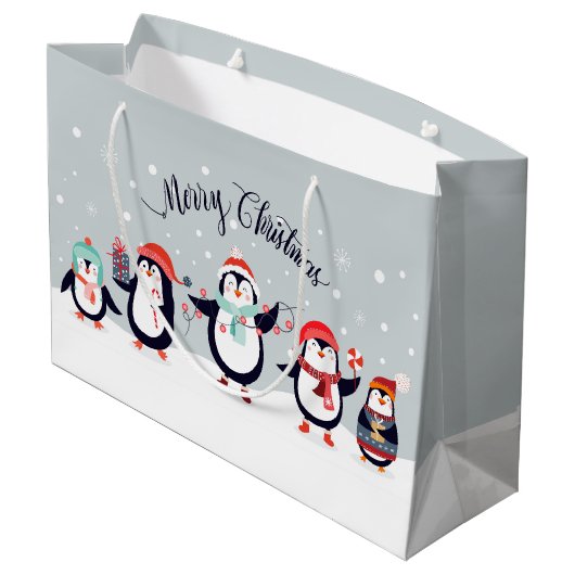 Cute Merry Penguins Groot Cadeauzakje (Achterkant Gekanteld)