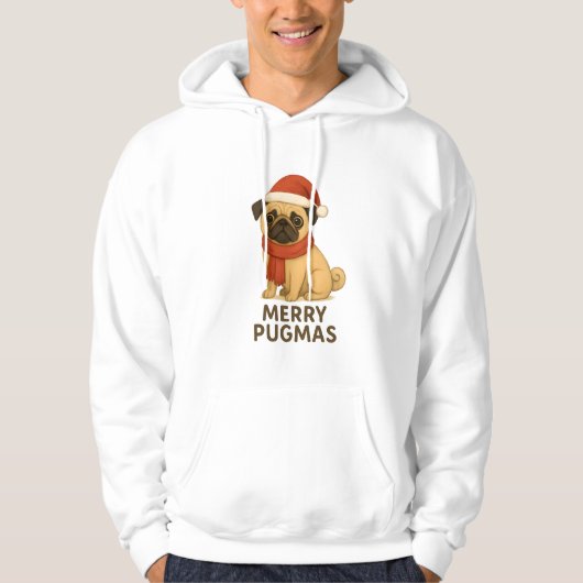 Cute Merry Pugmas Festive Holiday Pug Hoodie (Voorkant)