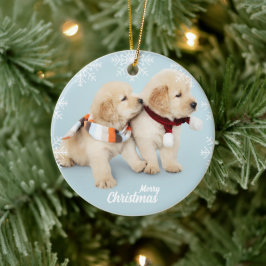Cute Merry-puppies voor gouden kerstrecuperatie Keramisch Ornament