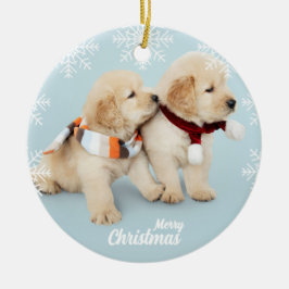 Cute Merry-puppies voor gouden kerstrecuperatie Keramisch Ornament