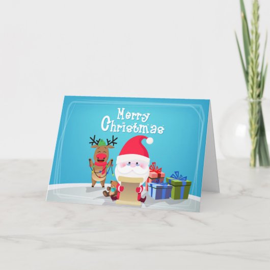 Cute Merry Santa Reindeer - Speciaal gepersonalise Feestdagen Kaart (Voorkant)