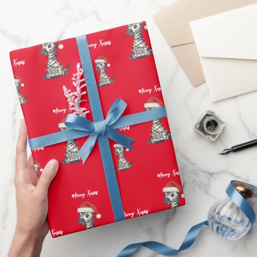 Cute merry Zebra christmas tree zoo safari Xmas pa Cadeaupapier (Geschenken)