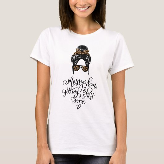 Cute Messy Bun Leopard T-shirt (Voorkant)