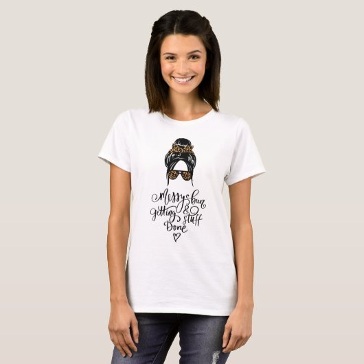 Cute Messy Bun Leopard T-shirt (Voorkant volledig)