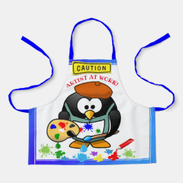 Cute messy cartoon artiest op het werk, kinder schort