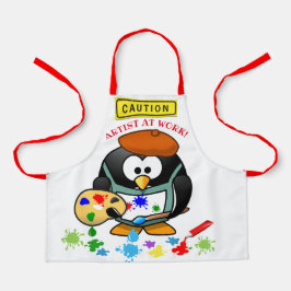 Cute messy cartoon artiest op het werk, kinder schort