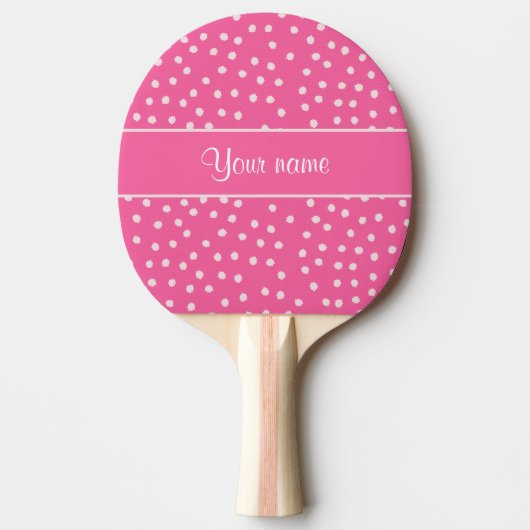 Cute Messy White Polka Dots Pink Achtergrond Tafeltennisbatje (Voorkant)