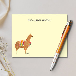 Cute met de hand geïllustreerde lama alpaca gepers notitiekaartje