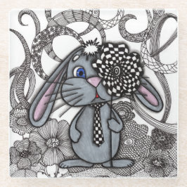 Cute met de hand getekende konijn Zen Doodle onder Glazen Onderzetter