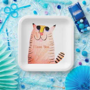 Cute met de hand getekende oranje tabby kat kinder papieren bordje