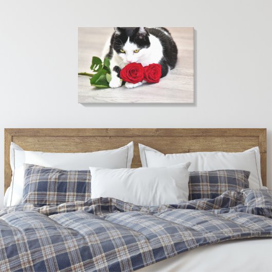 Cute met rode roos canvas afdruk (Insitu (Slaapkamer))