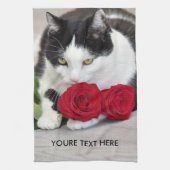 Cute met rode roos theedoek (Verticaal)