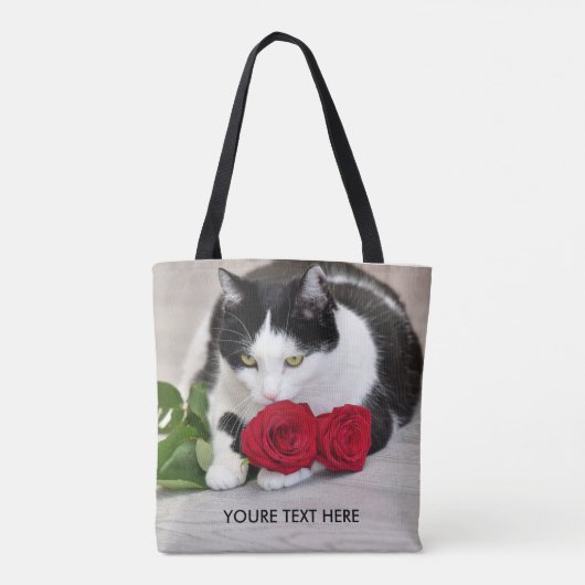 Cute met rode roos tote bag (Achterkant)