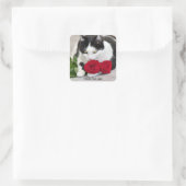 Cute met rode roos vierkante sticker (Tas)