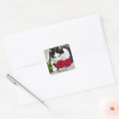 Cute met rode roos vierkante sticker (Envelop)
