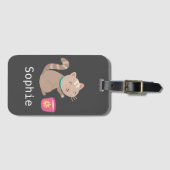 Cute met teacup-cartoon bagagelabel (Voorkant (horizontaal))