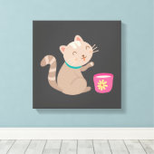 Cute met teacup-cartoon canvas afdruk (Insitu (Houten vloer))