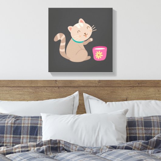 Cute met teacup-cartoon canvas afdruk (Insitu (Slaapkamer))