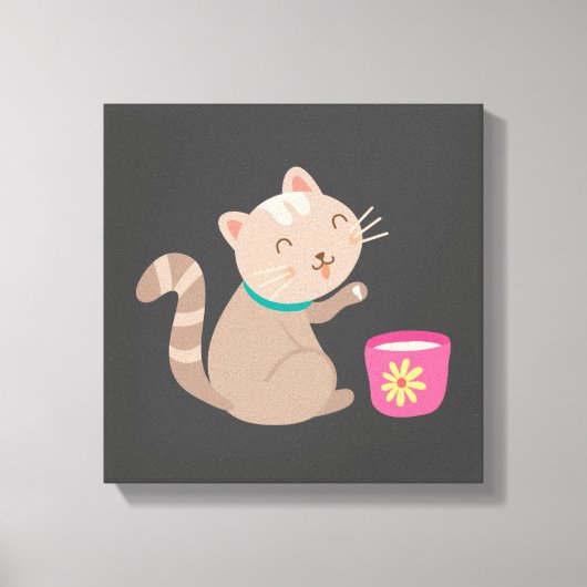 Cute met teacup-cartoon canvas afdruk (Voorkant)