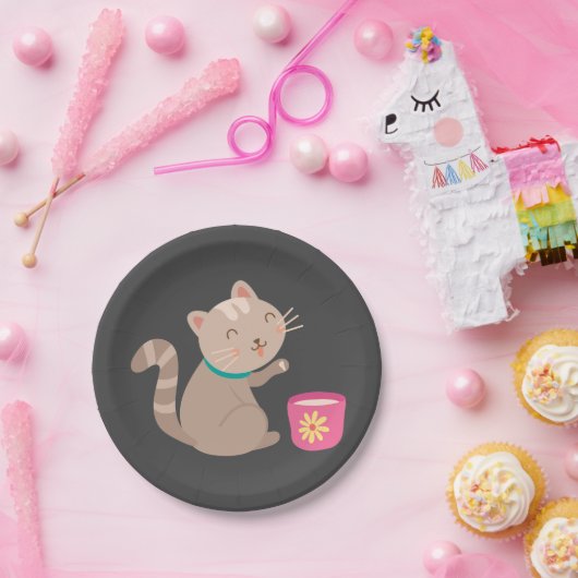 Cute met teacup-cartoon papieren bordje (Feest)