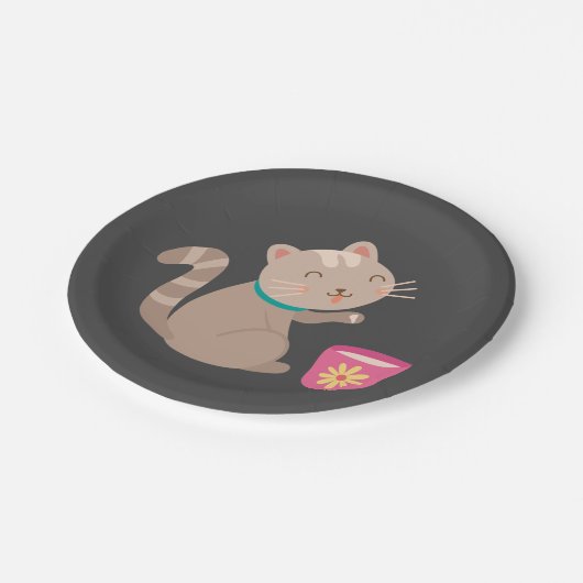 Cute met teacup-cartoon papieren bordje (Gekanteld)