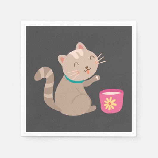 Cute met teacup-cartoon servet (Voorkant)