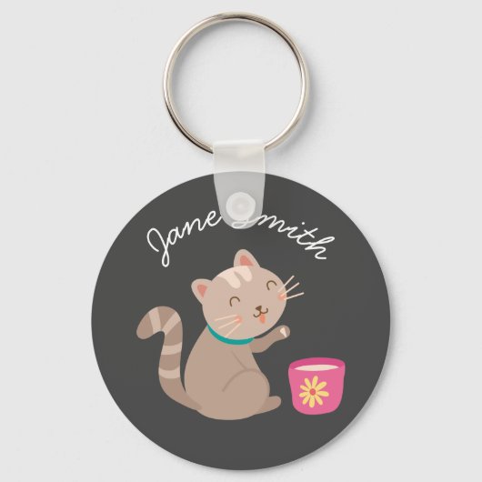 Cute met teacup-cartoon sleutelhanger (Voorkant)