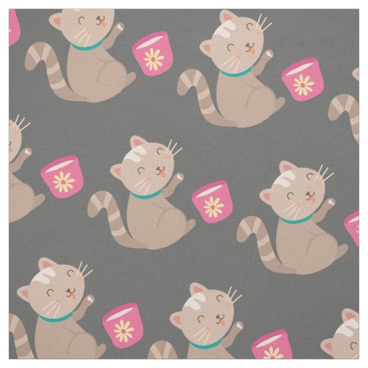 Cute met teacup-cartoon stof (Swatch)