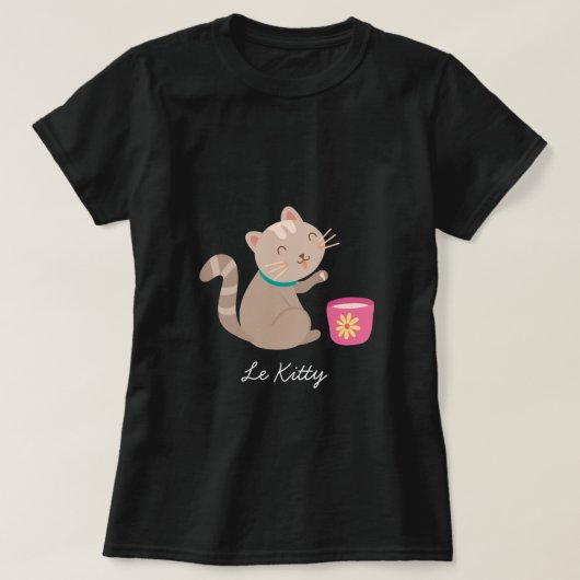Cute met teacup-cartoon t-shirt (Design voorkant)