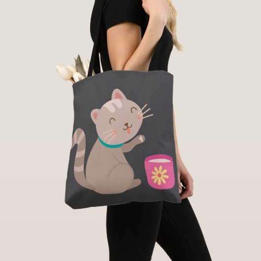 Cute met teacup-cartoon tote bag (Dichtbij)
