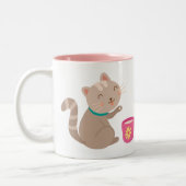 Cute met teacup-cartoon tweekleurige koffiemok (Links)