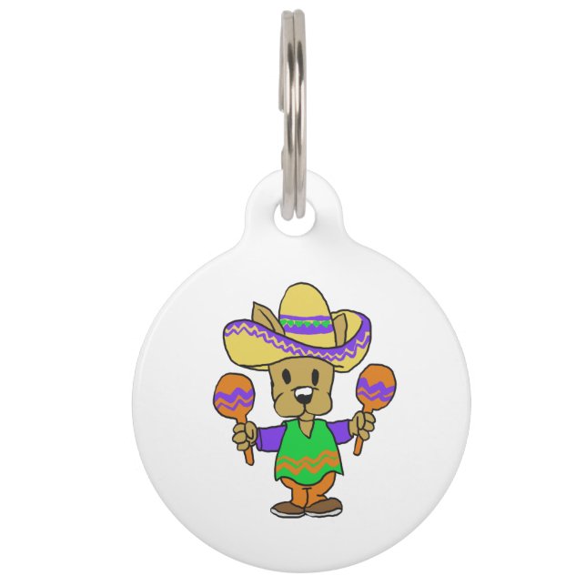 Cute Mexicaanse hond met maracas | Achterkleur kie Huisdierpenning (Voorkant)