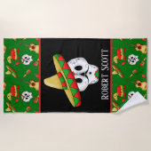 Cute Mexicaanse schedel voegt naam toe Strandlaken (Voorkant)