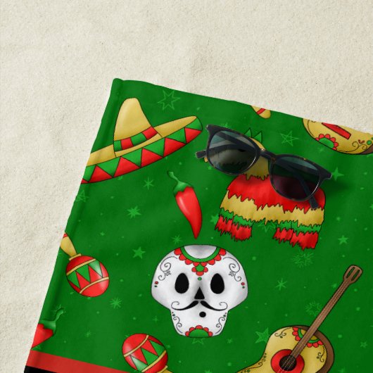 Cute Mexicaanse schedel voegt naam toe Strandlaken (In situ)