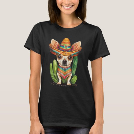 Cute Mexican Chihuahua Hat Cinco De Mayo Cactus Do T-shirt (Voorkant)