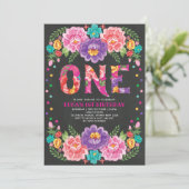 Cute Mexican Floral Fiesta 1st Birthday Chalkboard Kaart (Staand voorkant)