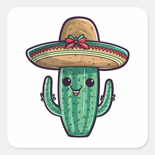 Cute Mexican Sombrero Cactus Vierkante Sticker (Voorkant)