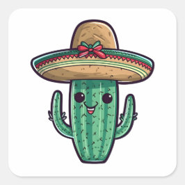 Cute Mexican Sombrero Cactus Vierkante Sticker