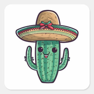 Cute Mexican Sombrero Cactus Vierkante Sticker