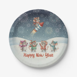 Cute Mice Happy New Year Fireworks Papieren Bordje