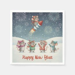 Cute Mice Happy New Year Fireworks Servet