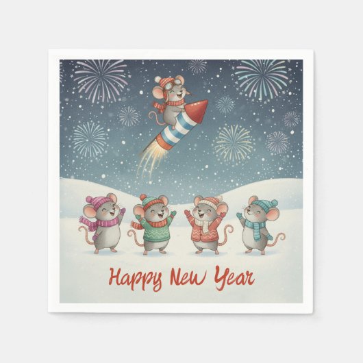 Cute Mice Happy New Year Fireworks Servet (Voorkant)