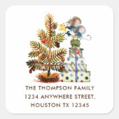 Cute Mice-kerstboom Naam Terug Adres Vierkante Sticker (Voorkant)