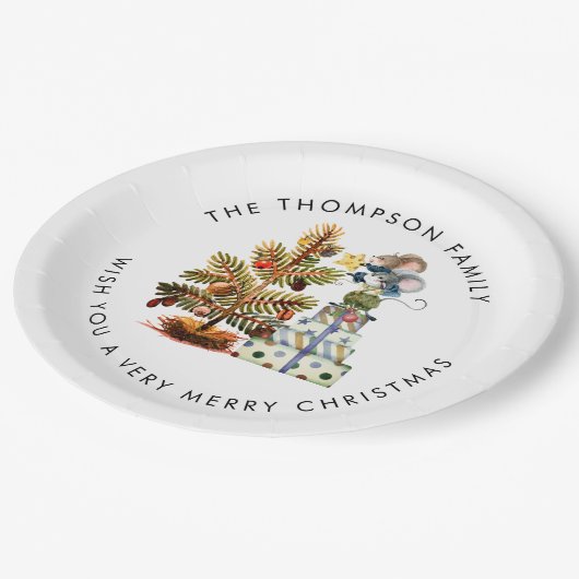 Cute Mice Merry kerstboomnaam Papieren Bordje (Gekanteld)