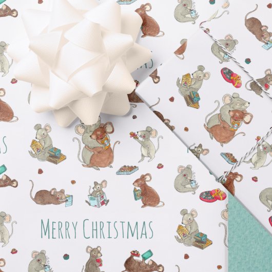 Cute Mice Reading Books Merry Kerstmis Inpakpapier Vel