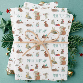 Cute Mice Reading Books Merry Kerstmis Inpakpapier Vel