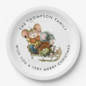 Cute Mice Sleigh Merry Kerstry Papieren Bordje (Voorkant)