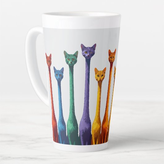 Cute mid century modern colorful retro cat  latte mok (Linkerhoek)