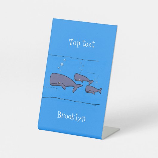Cute migrating cartoon whales illustration reclamebord met voetstuk (Voorkant)