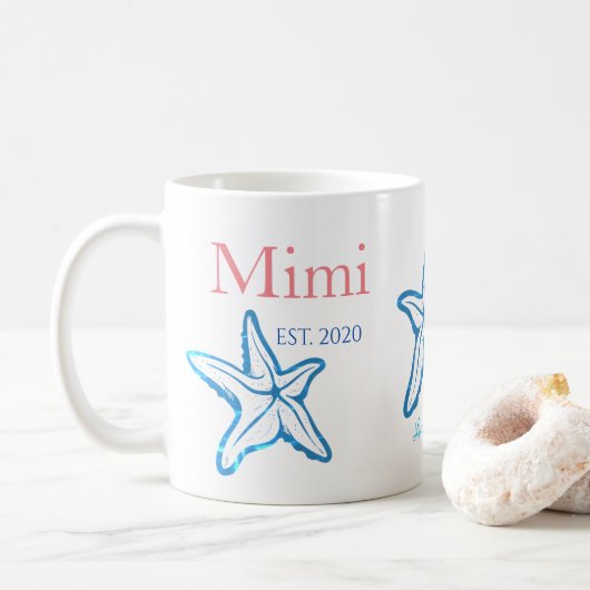 Cute Mimi Blue Starfish Beachy Coffee Mok (Met donut)